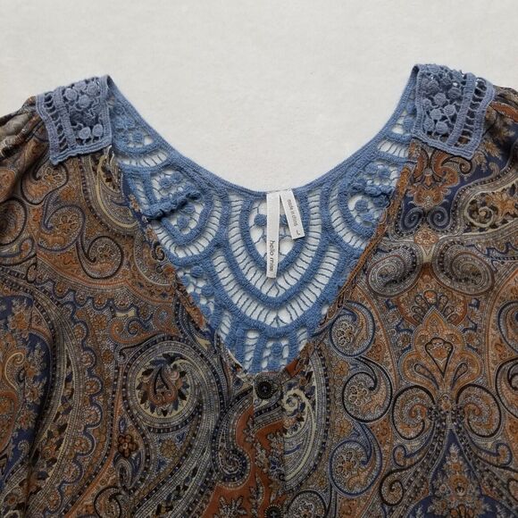 Hello Miss L Top Cropped Paisley Lace Back Sheer Bohemian Goblin Fairy Grunge - Picture 4 of 9